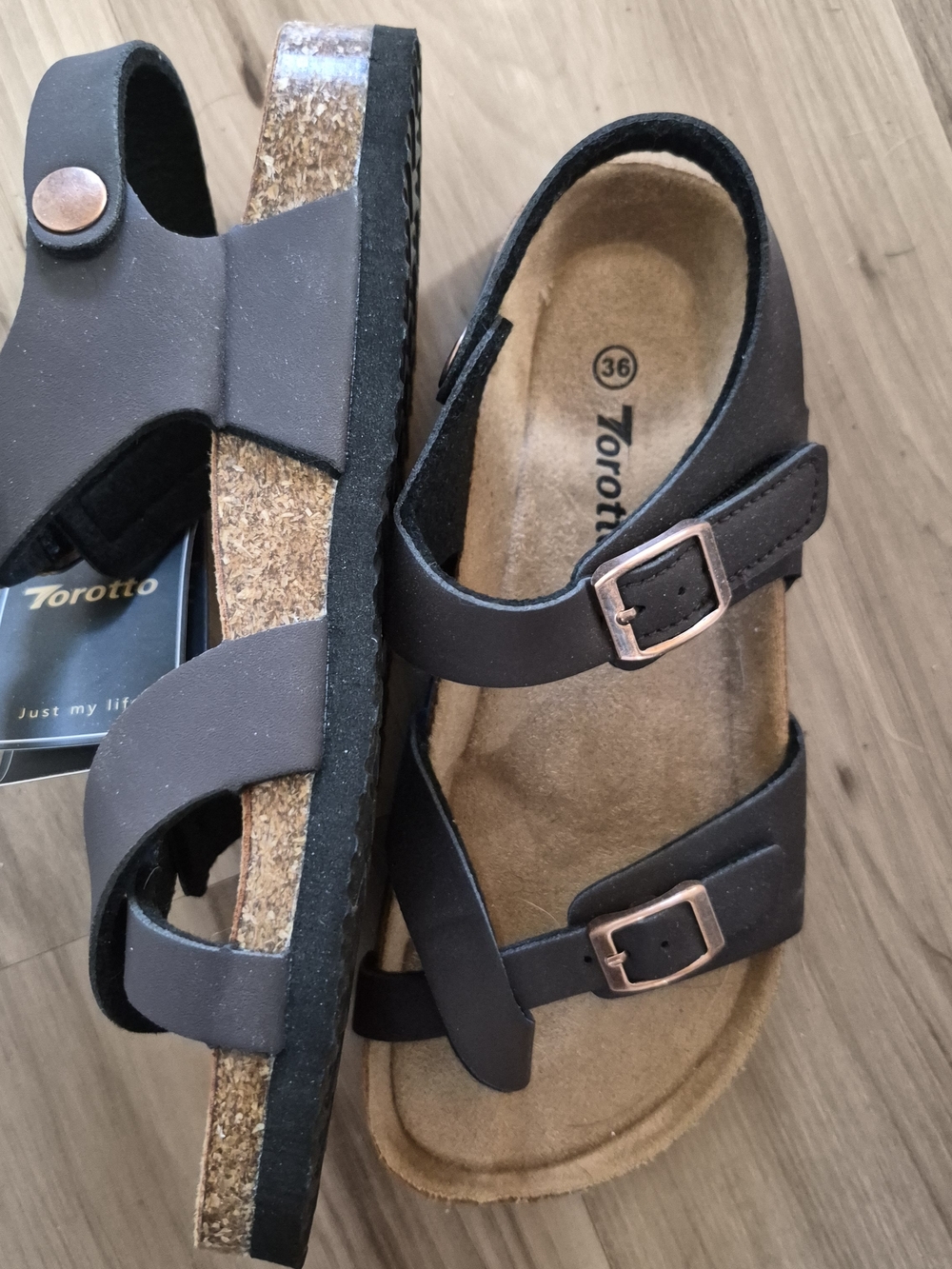 Torotto Black Double Buckle Cork Sandals